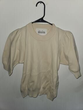 Aiayu cream cotton sweater shortsleeve puffs S